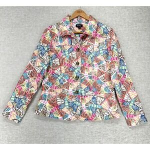 Analogy Jacket Womens Medium Multicolor Butterfly Print Button Front Collared‎